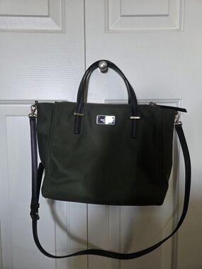 Kate Spade Nylon Satchel in Olive Green with Black Trim